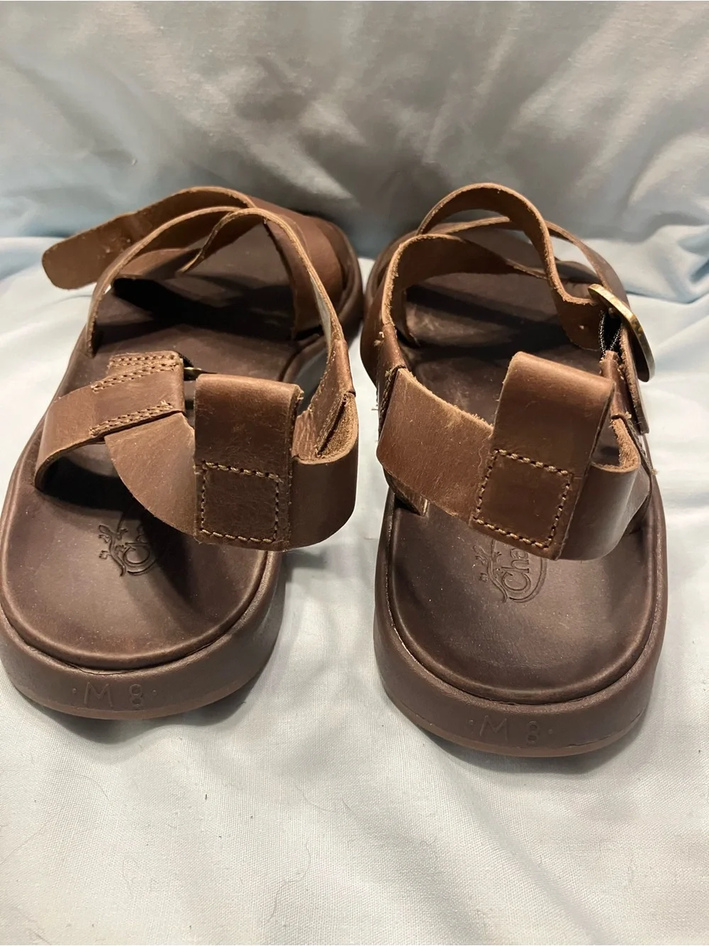 Chaco Men's Brown Leather Crossover Strap Sandals